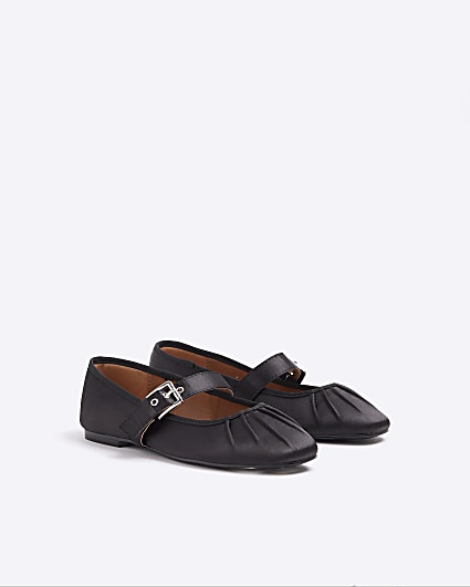 Black Pleated Mary Jane Ballet Pumps