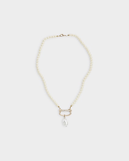 Gold Pearl Carabiner Choker Necklace