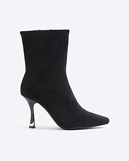 Black Suedette Heeled Sock Boots