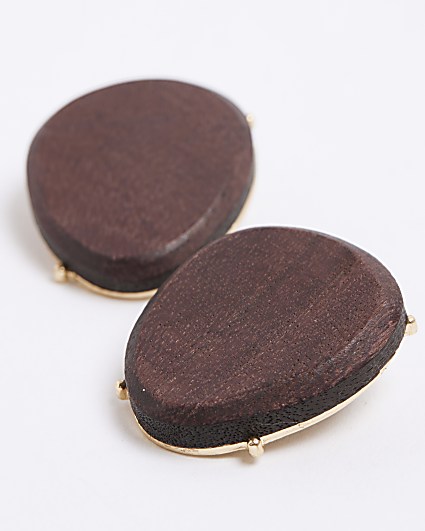 Brown wooden stud earrings