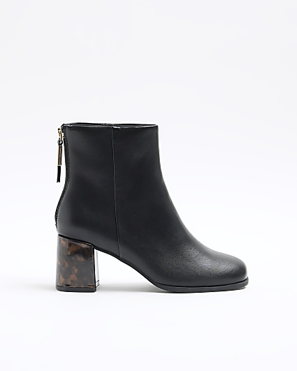 Black tortoiseshell block heeled ankle boots