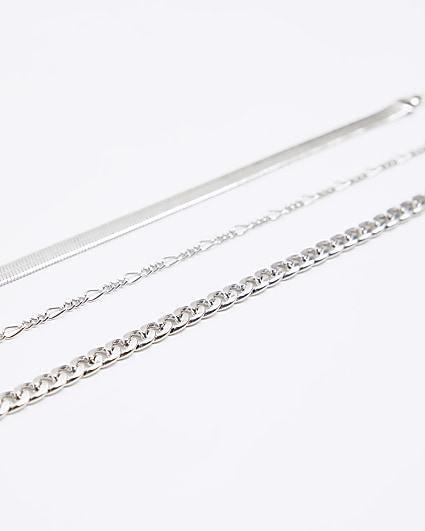 Silver colour chain anklet multipack