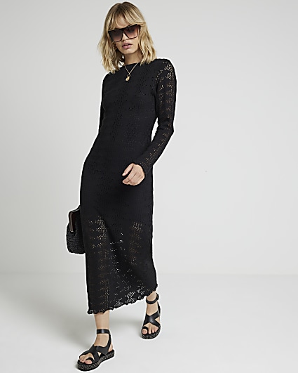 Black Crochet Bodycon Maxi Dress