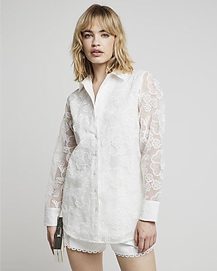 White embroidered lace shirt