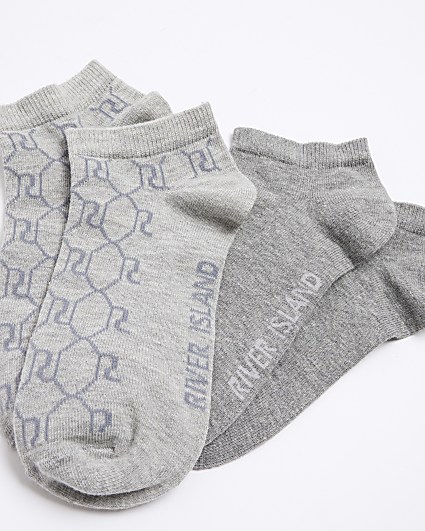 Grey monogram trainer socks multipack