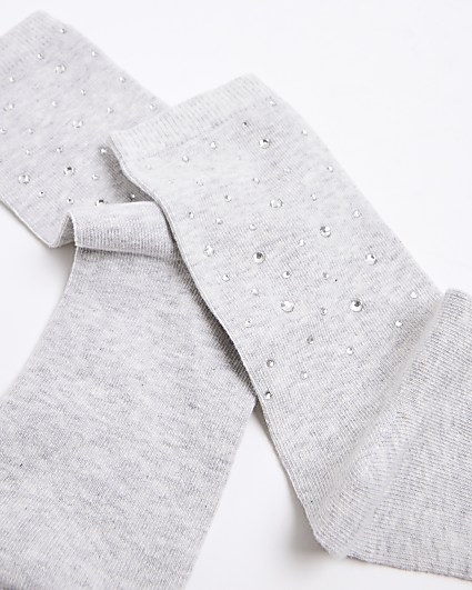 Grey diamante embellished socks