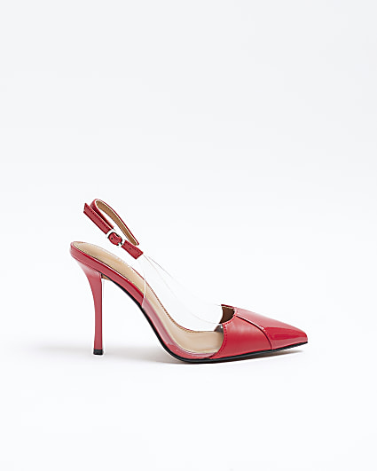 Red Vinyl Heeled Court Shoes