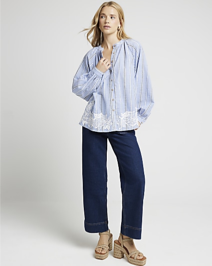 Blue embroidered detail stripe shirt