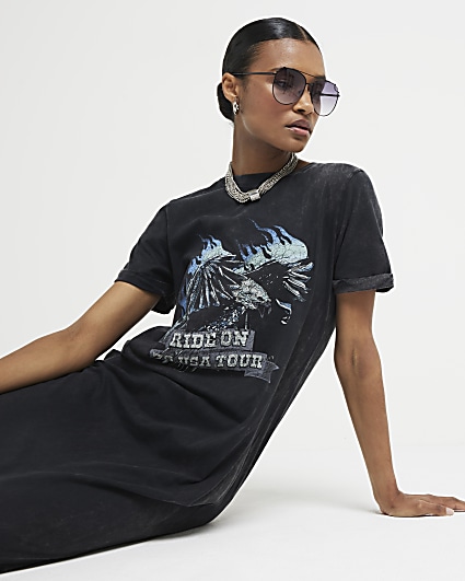 Grey Eagle Flame Rock Midi T-shirt Dress