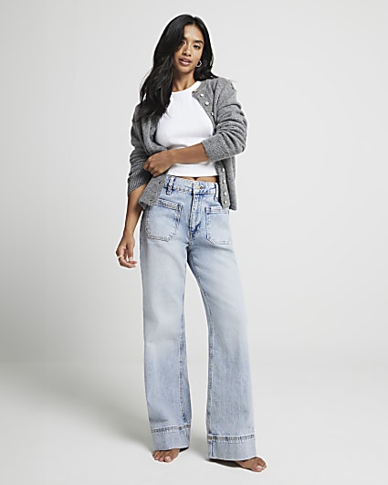 Petite Blue High Waisted Wide Leg Jeans