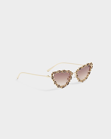 Gold diamante frame cat eye sunglasses
