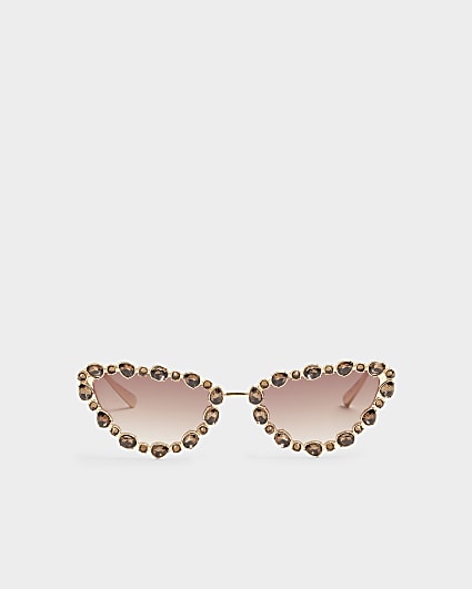 Gold diamante frame cat eye sunglasses