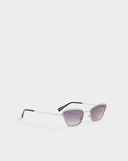 Silver diamante cat eye sunglasses