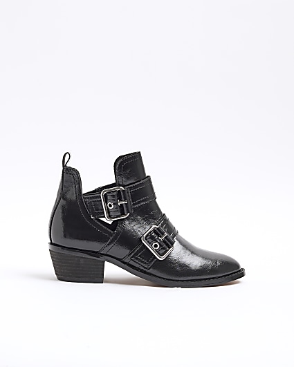 Black Buckle Western Heeled Boots