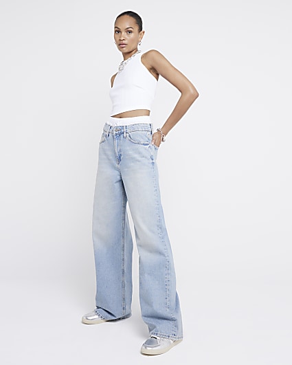 Blue boxer waist wide leg jeans