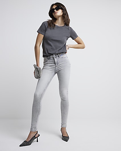 Grey mid rise Molly super skinny jeans