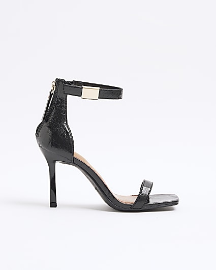 Black patent clasp strap heeled sandals