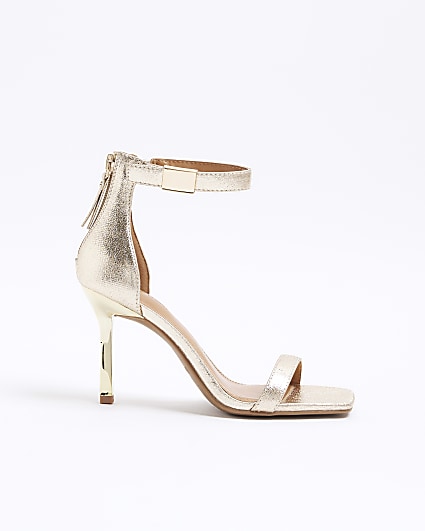 Gold clasp strap heeled sandals