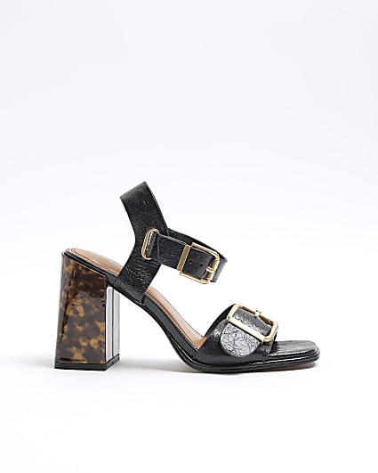 Black buckle block heeled sandals