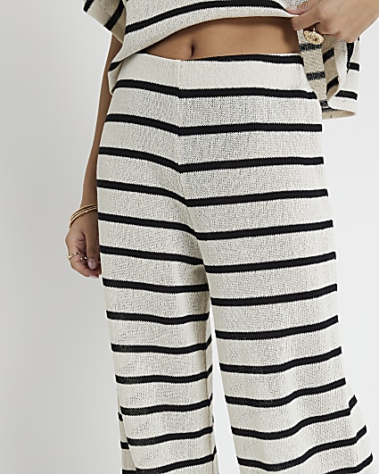 Petite cream stripe knit wide leg trousers