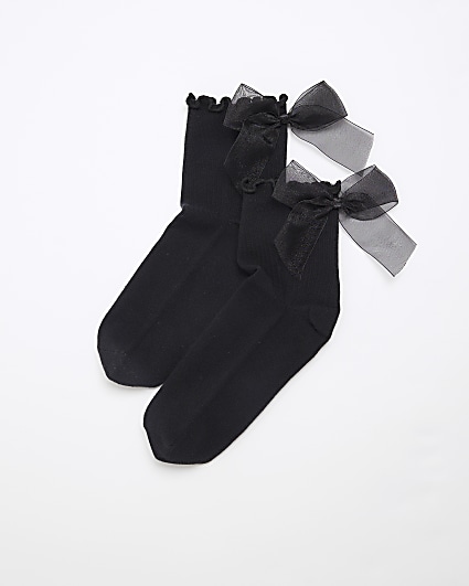 Black Bow Frill Ankle Socks