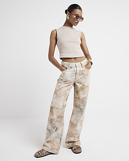 Stone high waisted tie dye wide leg jeans