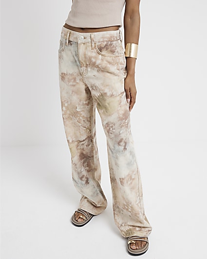 Stone high waisted tie dye wide leg jeans