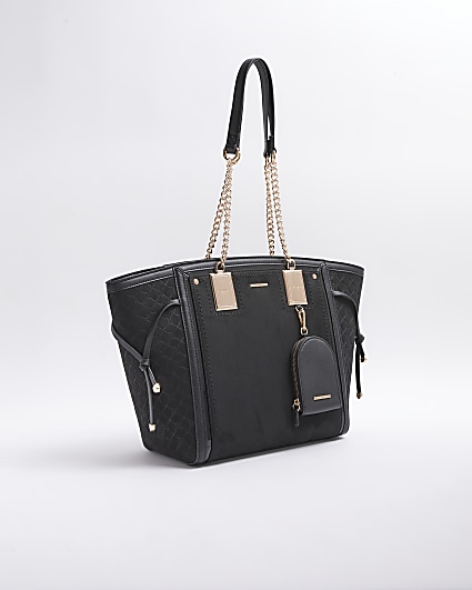 Black suedette wing pouch tote bag