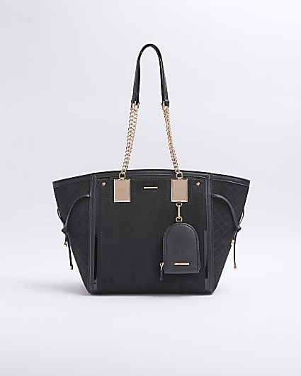 Black suedette wing pouch tote bag