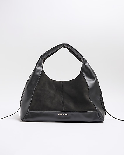 Black Whipstitch Slouch Tote Bag