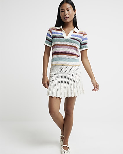 Petite Multi colour stripe polo t-shirt