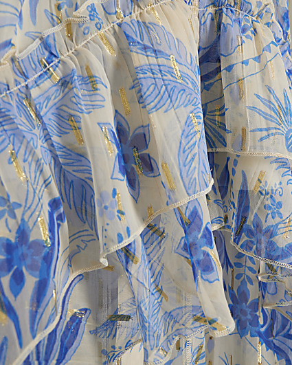 Blue floral asymmetric beach midi dress