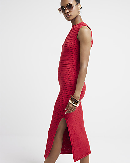 Red crochet maxi dress