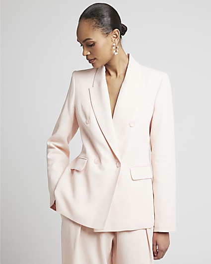 Pink linen blend blazer