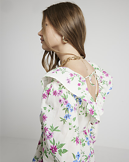 Cream floral frill blouse