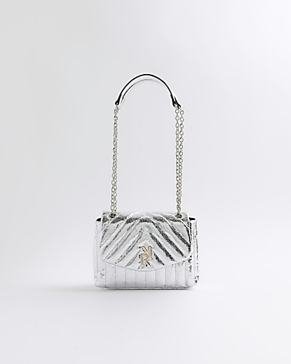 Silver quilted chain strap shoulder bag