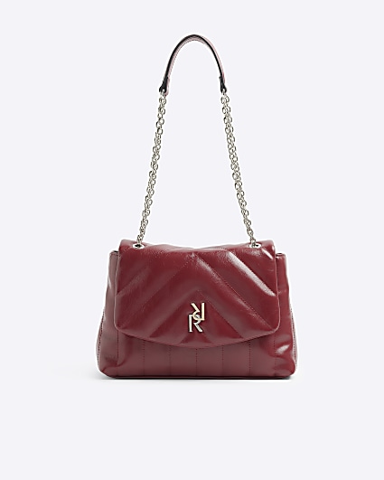 Red quilted chain strap shoulder bag