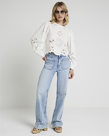 White floral broderie blouse