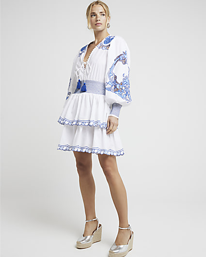 White Broderie Embroidered Swing Mini Dress
