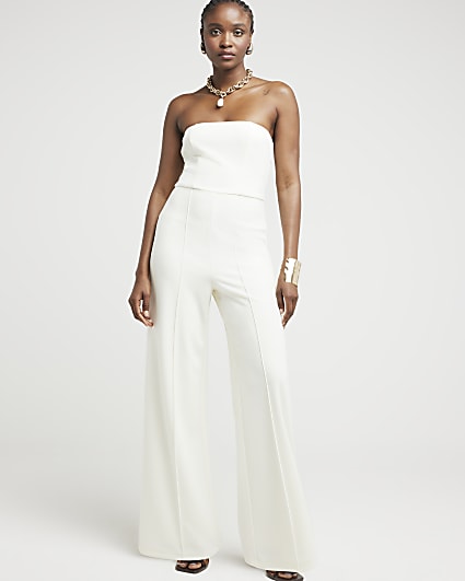 Cream Bandeau Wide Leg Jumpsuit