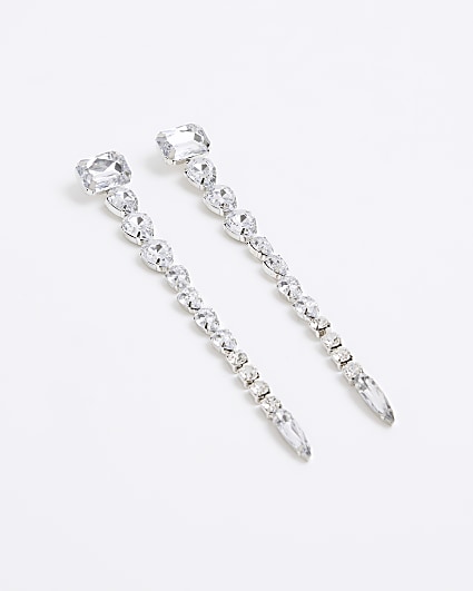 Silver diamante drop earrings