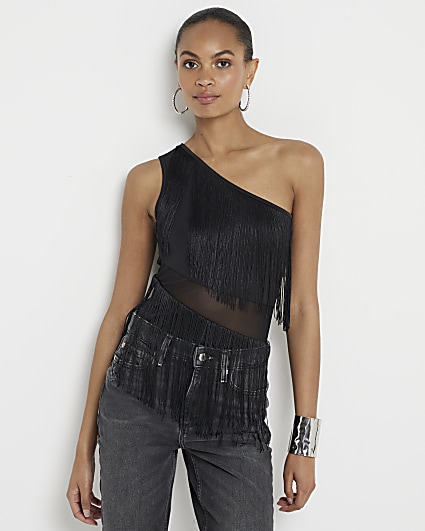 Black fringe bodysuit