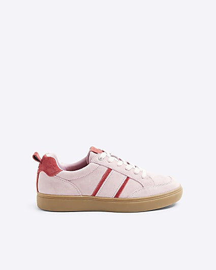 Pink suedette lace up trainers