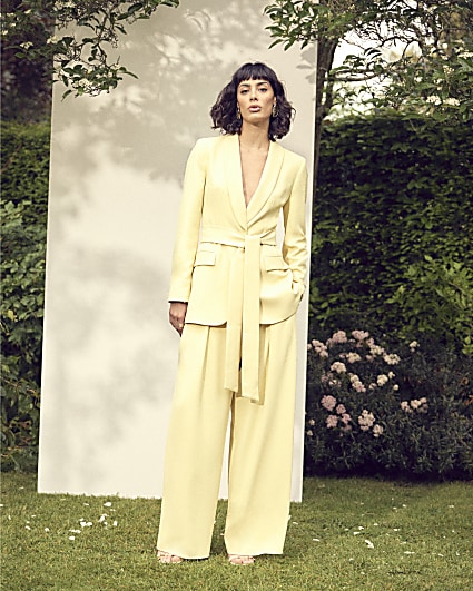 Yellow  Pleated Wide Leg Trousers