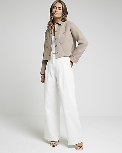 Brown Tailored Cropped Overshirt