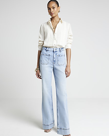 Blue high waisted wide leg jeans