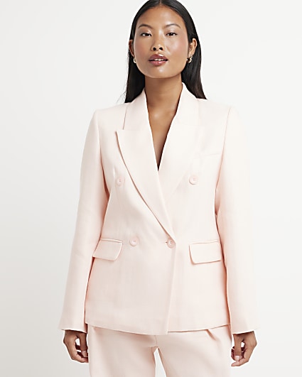 Petite pink linen blend blazer