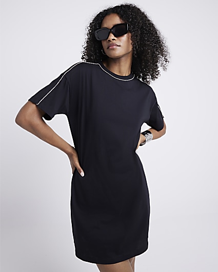 Black Diamante Trim T-shirt Mini Dress