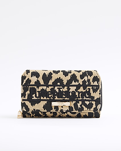 Beige leopard print purse