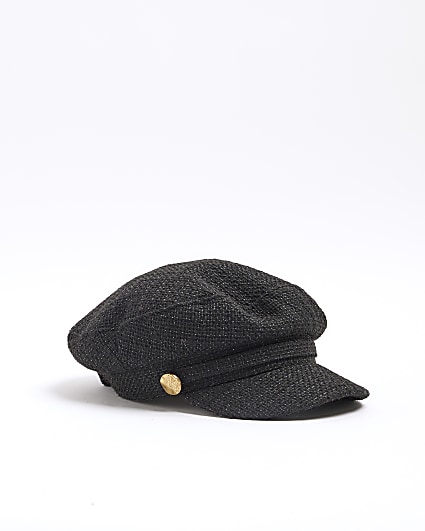 Black boucle baker boy hat